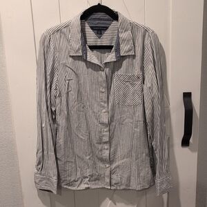 Tommy Hilfiger Blue + White Dotted Stripe Button-Down Preppy Office Shirt Sz. L